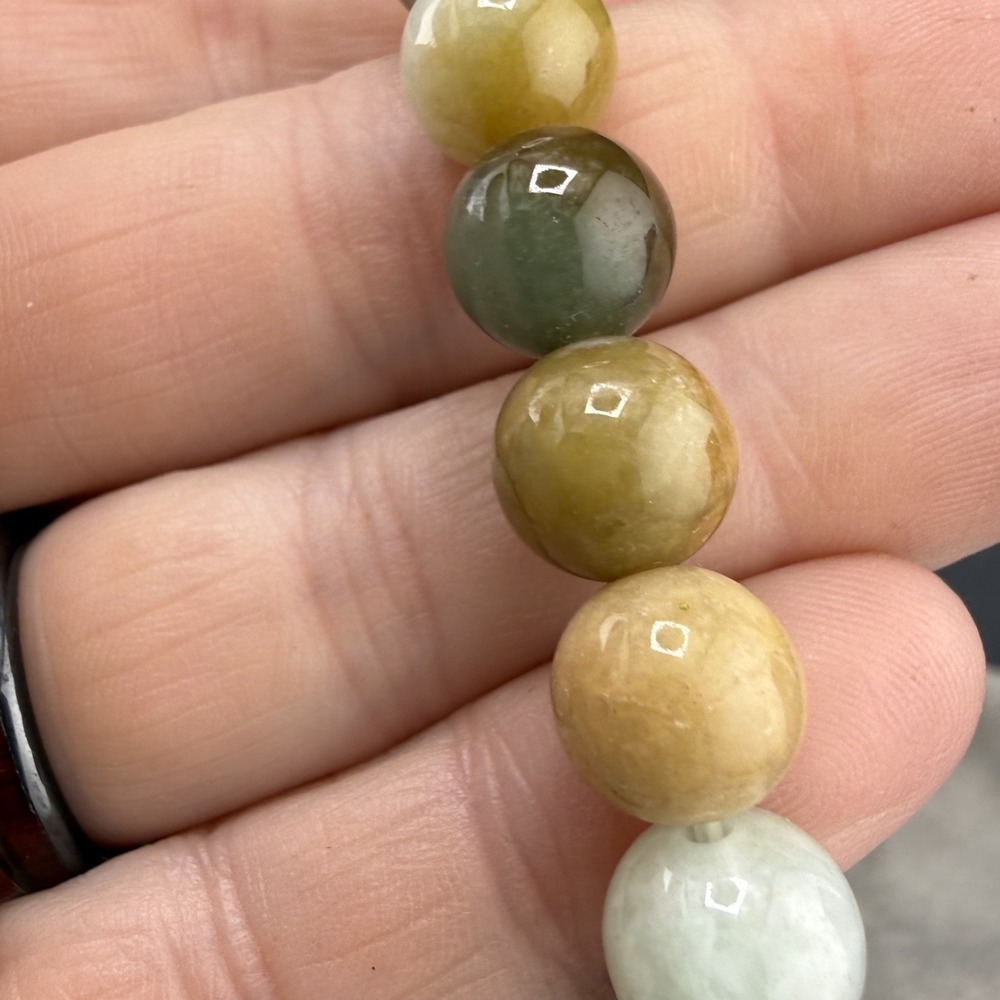Vintage Estate Stone Beaded Bracelet Green Yellow Polished 6.5in - Picture 6 of 8